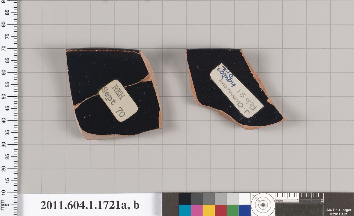 Terracotta rim fragments of a kylix (drinking cup), Terracotta, Greek, Attic