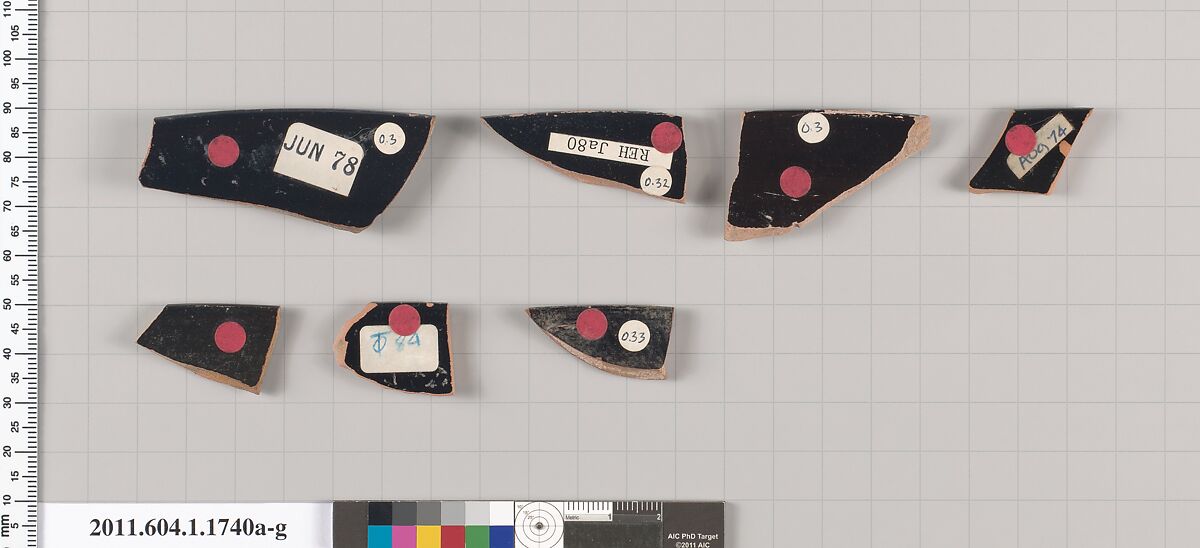 Terracotta rim fragments of kylikes (drinking cups), Terracotta, Greek, Attic