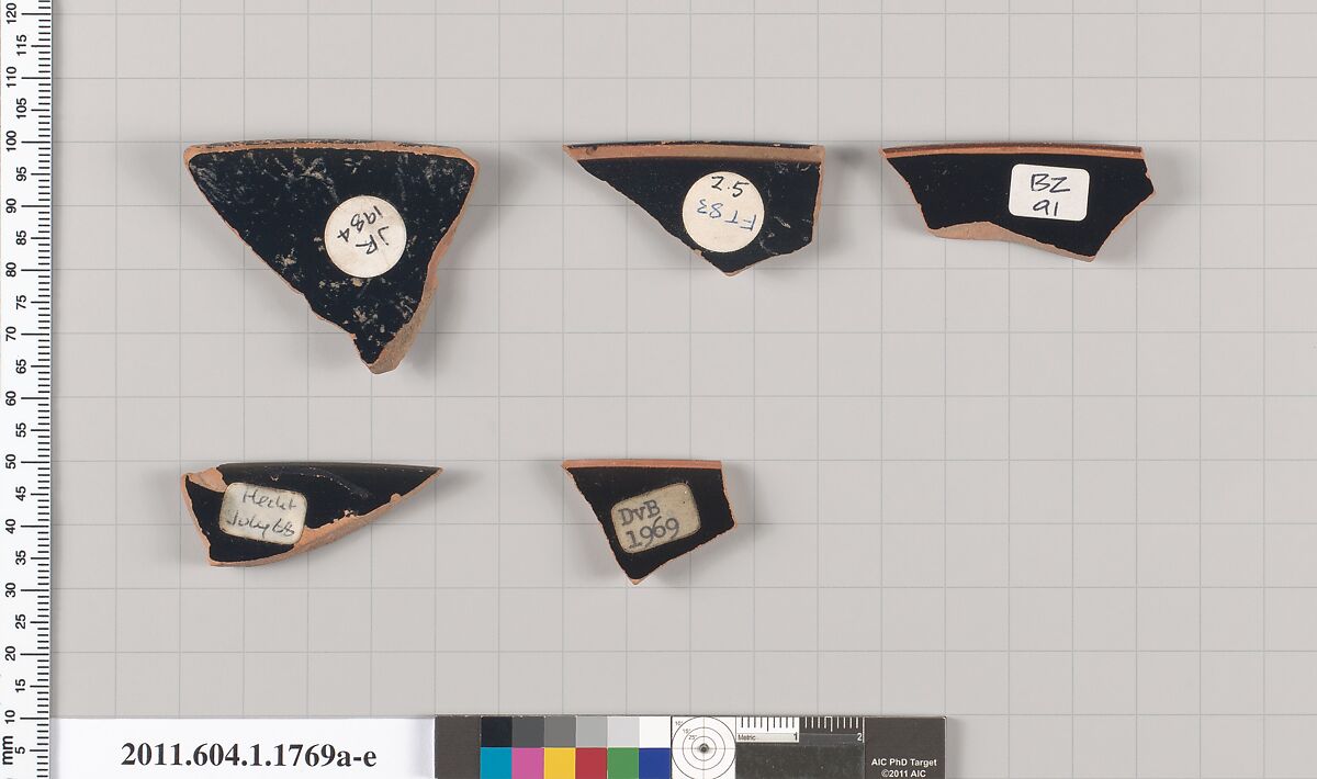Terracotta rim fragments of kylikes(drinking cups), Terracotta, Greek, Attic