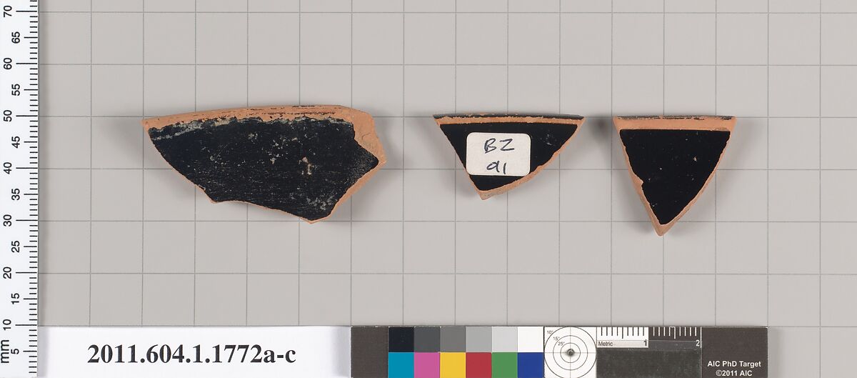 Terracotta rim fragments of kylikes(drinking cups), Terracotta, Greek, Attic