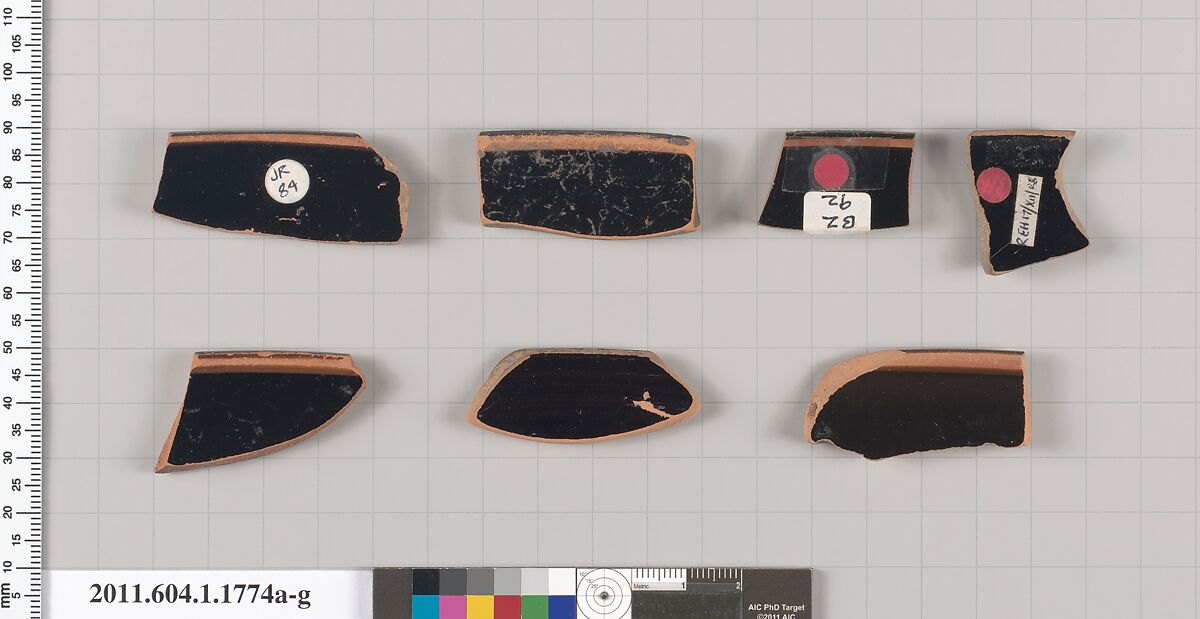 Terracotta rim fragments of kylikes(drinking cups), Terracotta, Greek, Attic
