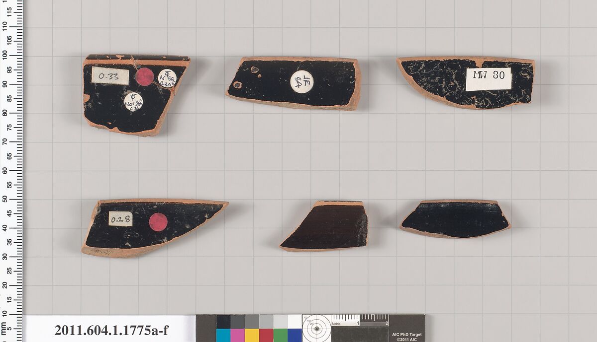 Terracotta rim fragments of kylikes(drinking cups), Terracotta, Greek, Attic