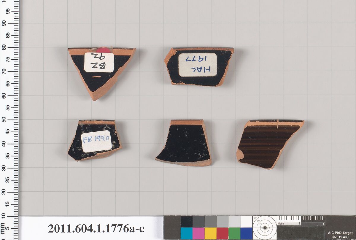 Terracotta rim fragments of kylikes(drinking cups), Terracotta, Greek, Attic