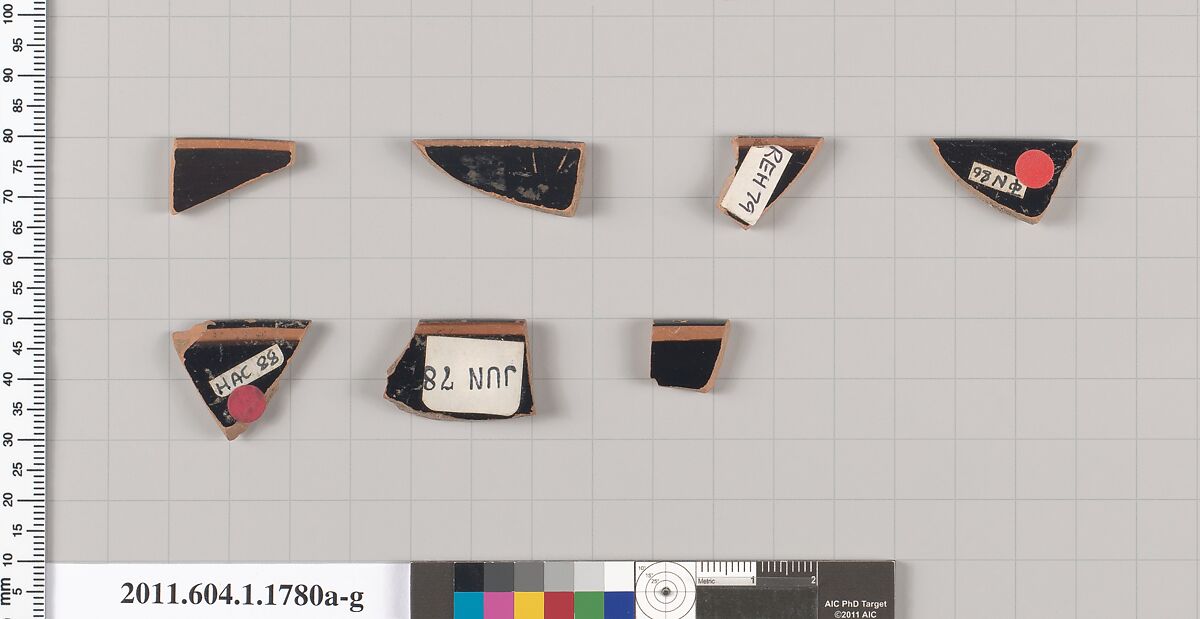 Terracotta rim fragments of kylikes(drinking cups), Terracotta, Greek, Attic