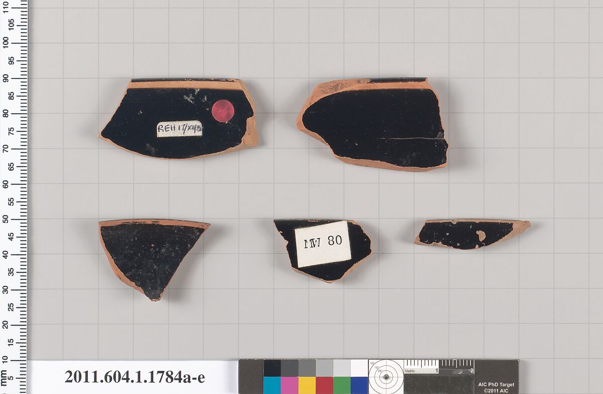 Terracotta rim fragments of kylikes(drinking cups), Terracotta, Greek, Attic