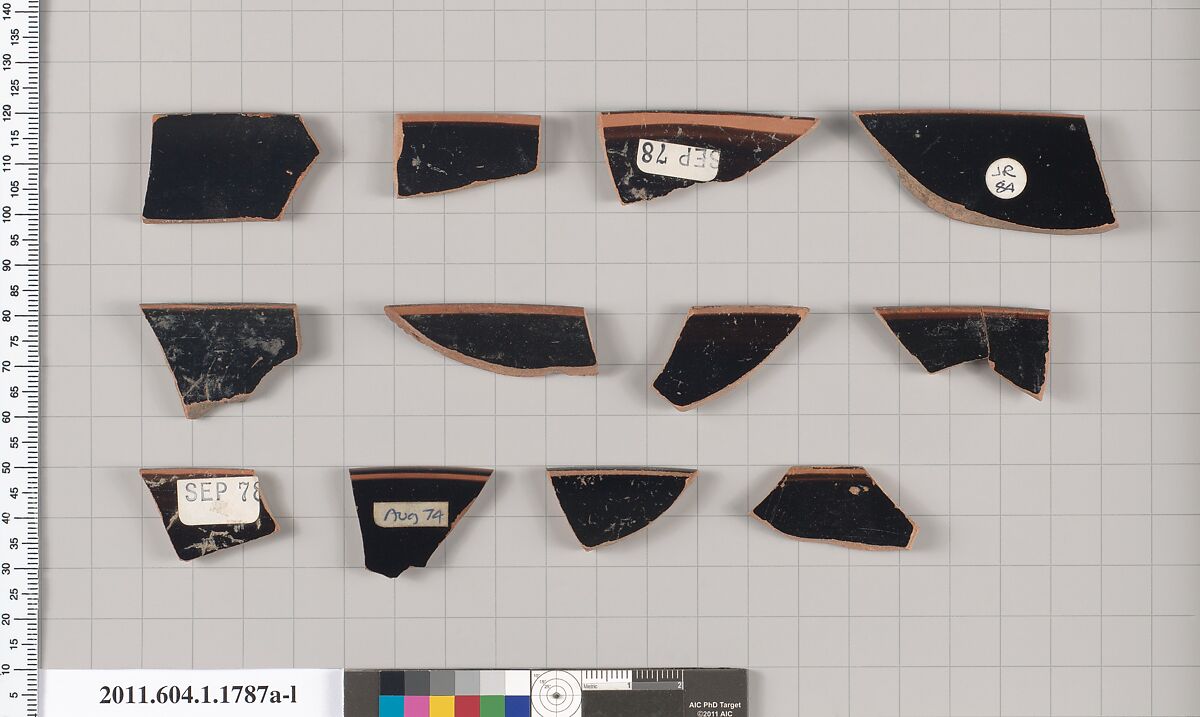 Terracotta rim fragments of kylikes(drinking cups), Terracotta, Greek, Attic