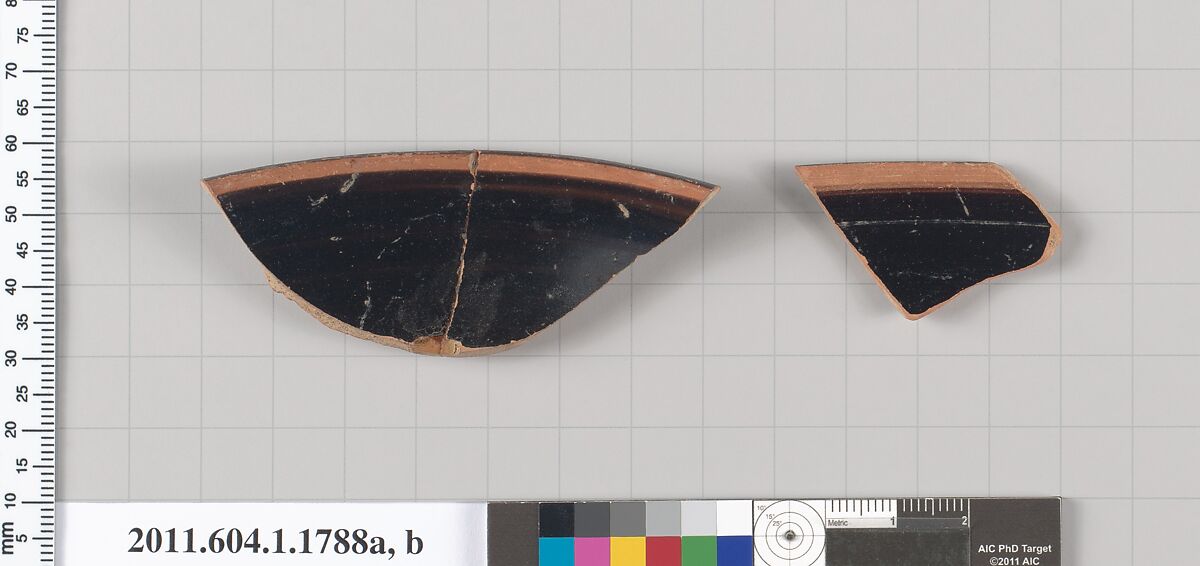 Terracotta rim fragments of kylikes(drinking cups), Terracotta, Greek, Attic
