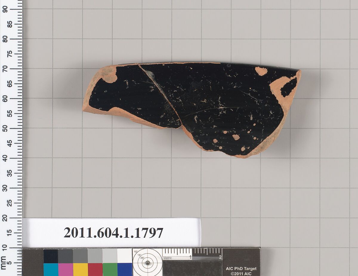 Terracotta rim fragment of a kylix (drinking cup), Terracotta, Greek, Attic