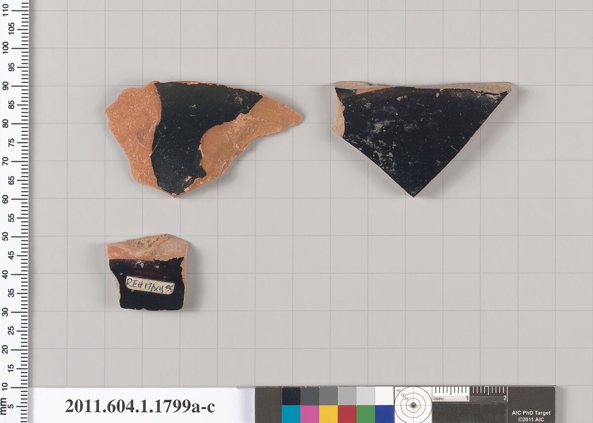 Terracotta rim fragments of kylikes(drinking cups), Terracotta, Greek, Attic 