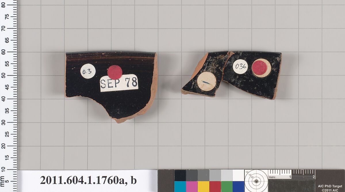Terracotta rim fragments of kylikes(drinking cups), Terracotta, Greek, Attic