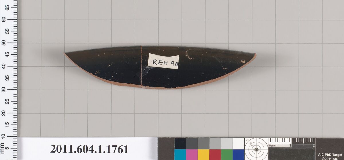 Terracotta rim fragment of a kylix (drinking cup), Terracotta, Greek, Attic