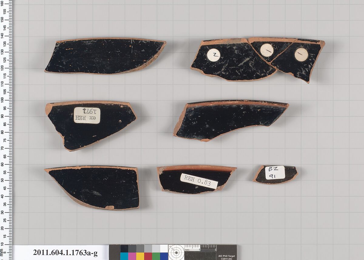 Terracotta rim fragments of kylikes(drinking cups), Terracotta, Greek, Attic