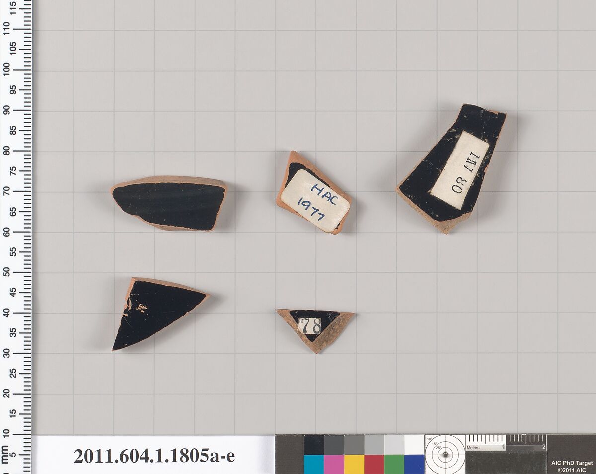 Terracotta rim fragments of kylikes(drinking cups), Terracotta, Greek, Attic