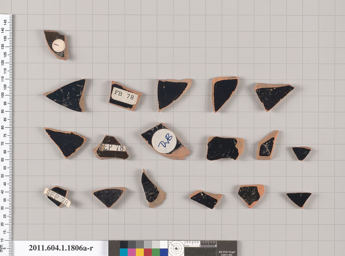 Terracotta rim fragments of kylikes(drinking cups), Terracotta, Greek, Attic