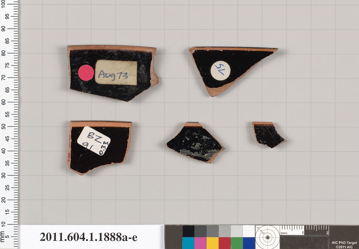 Terracotta rim fragments of kylikes (drinking cups), Terracotta, Greek, Attic