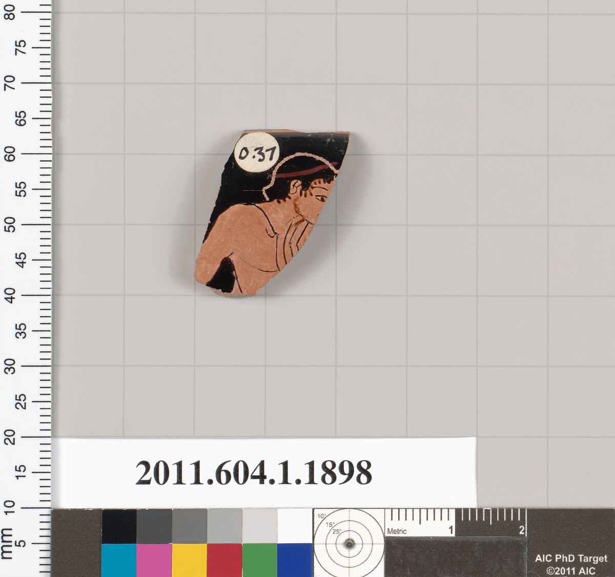Terracotta rim fragment of a kylix (drinking cup), Terracotta, Greek, Attic 