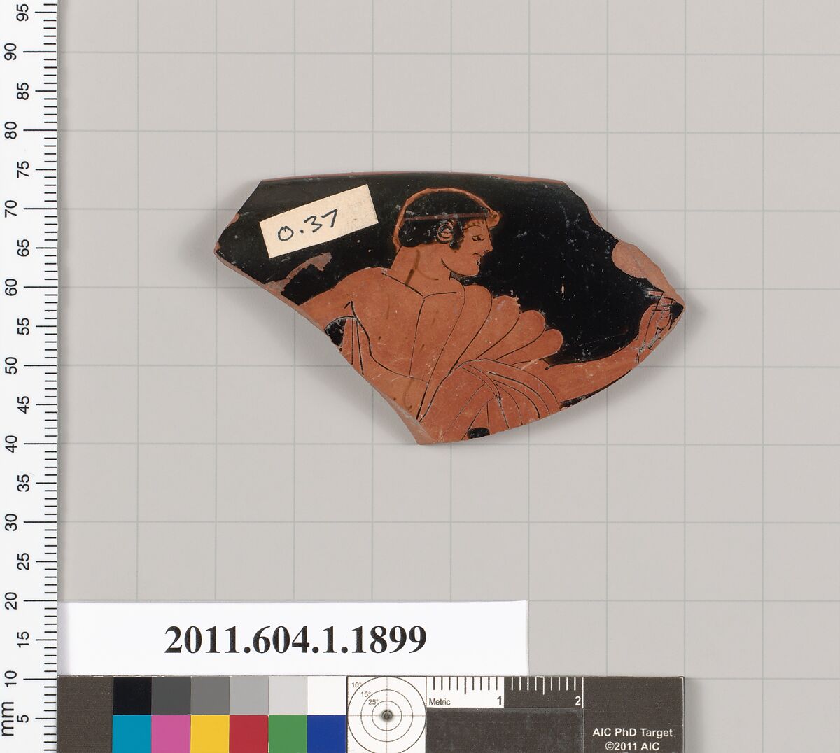 Terracotta rim fragment of a kylix (drinking cup), Terracotta, Greek, Attic 