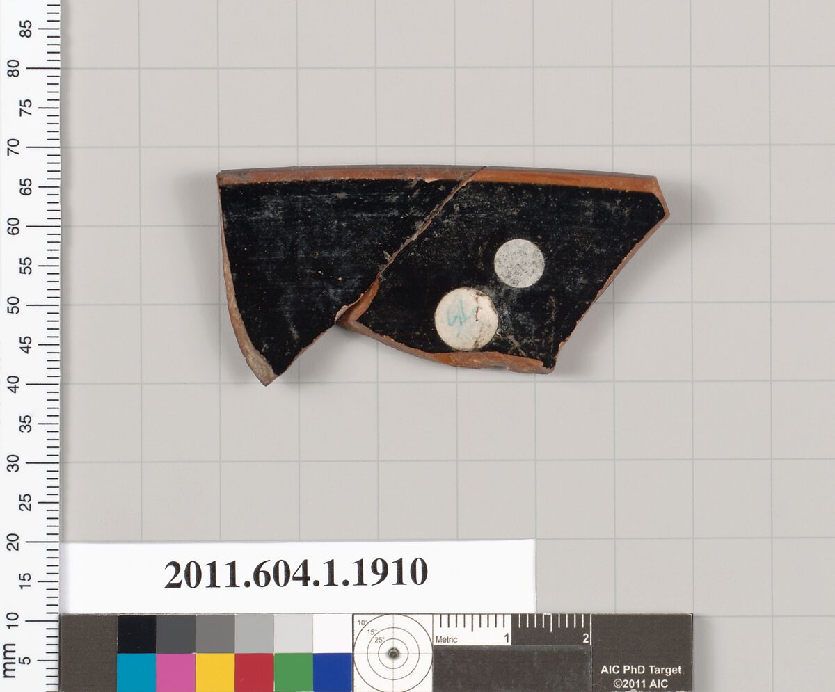 Terracotta rim fragment of a kylix (drinking cup), Terracotta, Greek, Attic