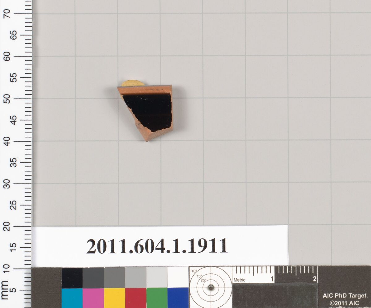Terracotta rim fragment of a kylix (drinking cup), Terracotta, Greek, Attic