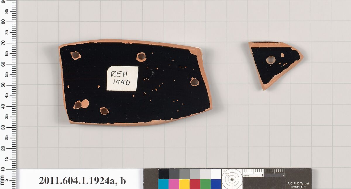 Terracotta rim fragments of a kylix (drinking cup), Terracotta, Greek, Attic