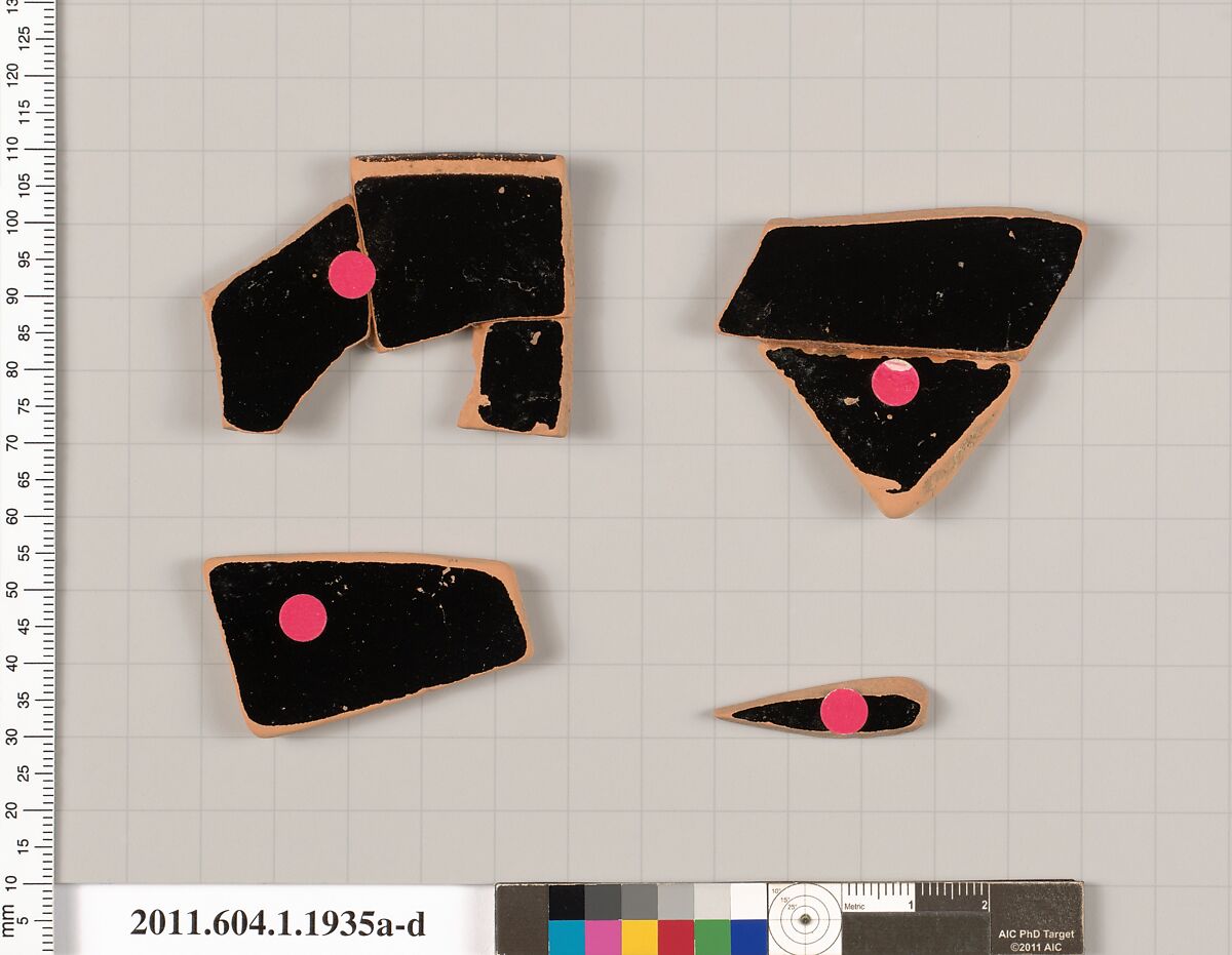 Terracotta fragments of a kylix (drinking cup), Terracotta, Greek, Attic