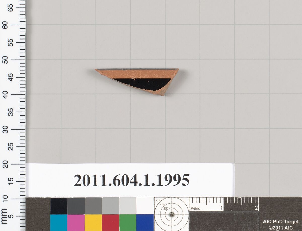 Terracotta rim fragment of a kylix (drinking cup), Terracotta, Greek, Attic