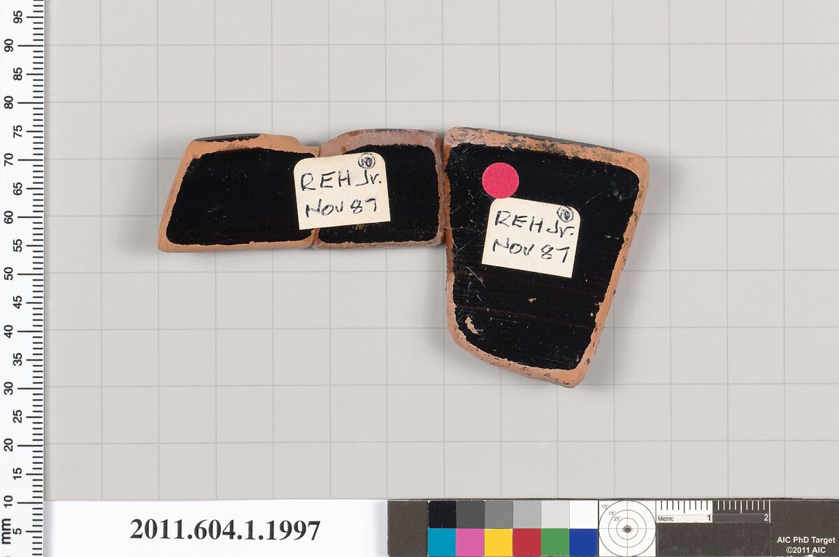 Terracotta rim fragment of a kylix (drinking cup), Terracotta, Greek, Attic