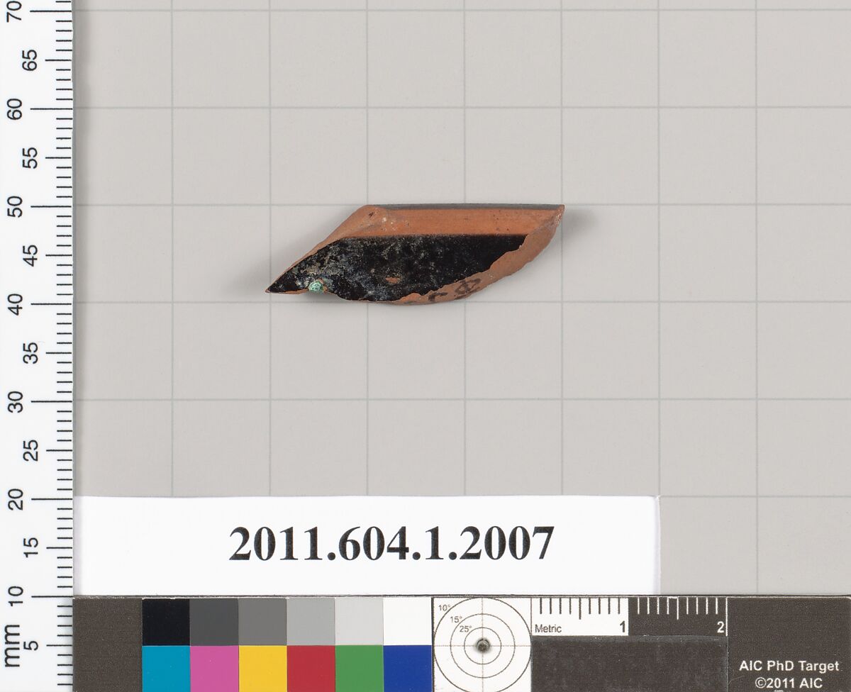 Terracotta rim fragment of a kylix (drinking cup), Terracotta, Greek, Attic