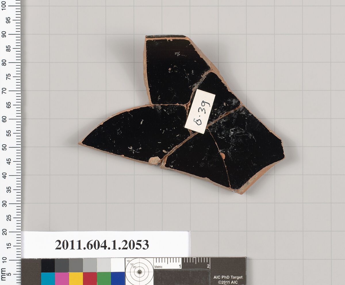 Terracotta rim fragment of a kylix (drinking cup), Terracotta, Greek, Attic