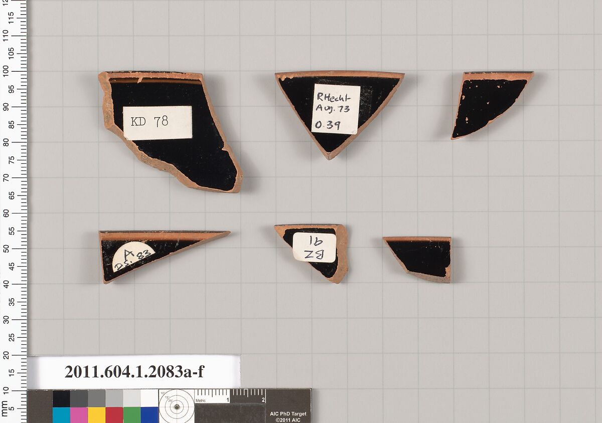 Terracotta rim fragments of kylikes (drinking cups), Terracotta, Greek, Attic