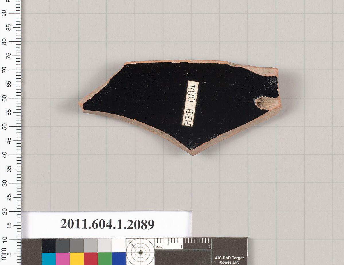 Terracotta rim fragment of a kylix (drinking cup), Terracotta, Greek, Attic