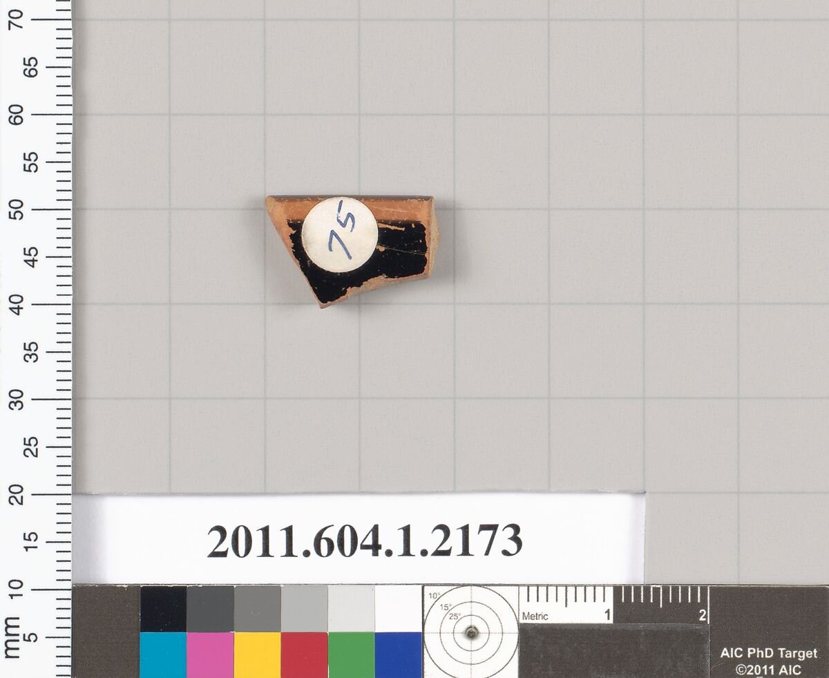 Terracotta rim fragment of a kylix (drinking cup), Terracotta, Greek, Attic
