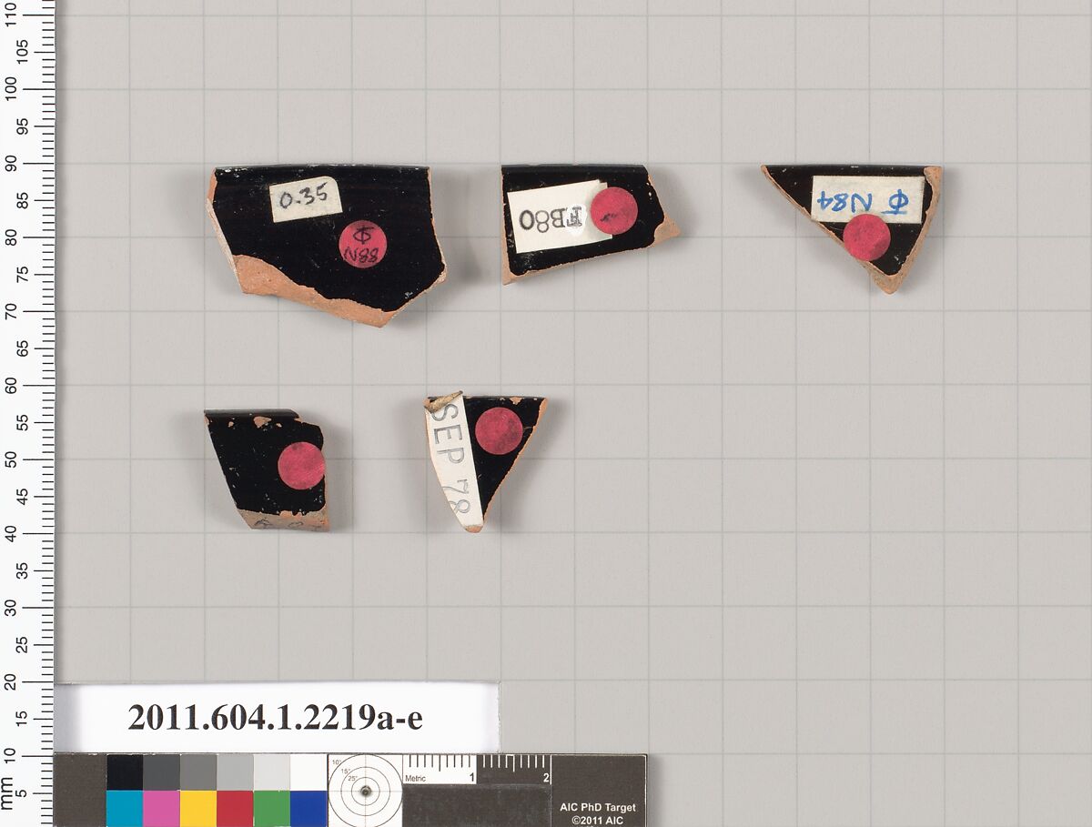Terracotta rim fragments of kylikes (drinking cups), Terracotta, Greek, Attic
