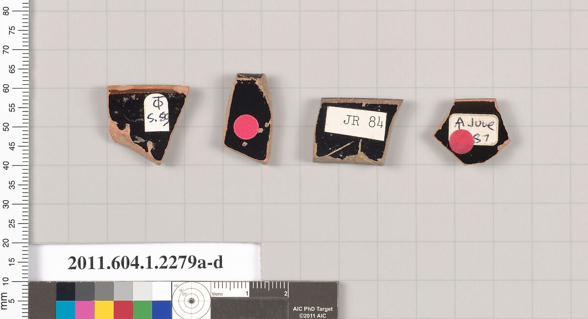 Terracotta rim fragments of kylikes (drinking cups), Terracotta, Greek, Attic
