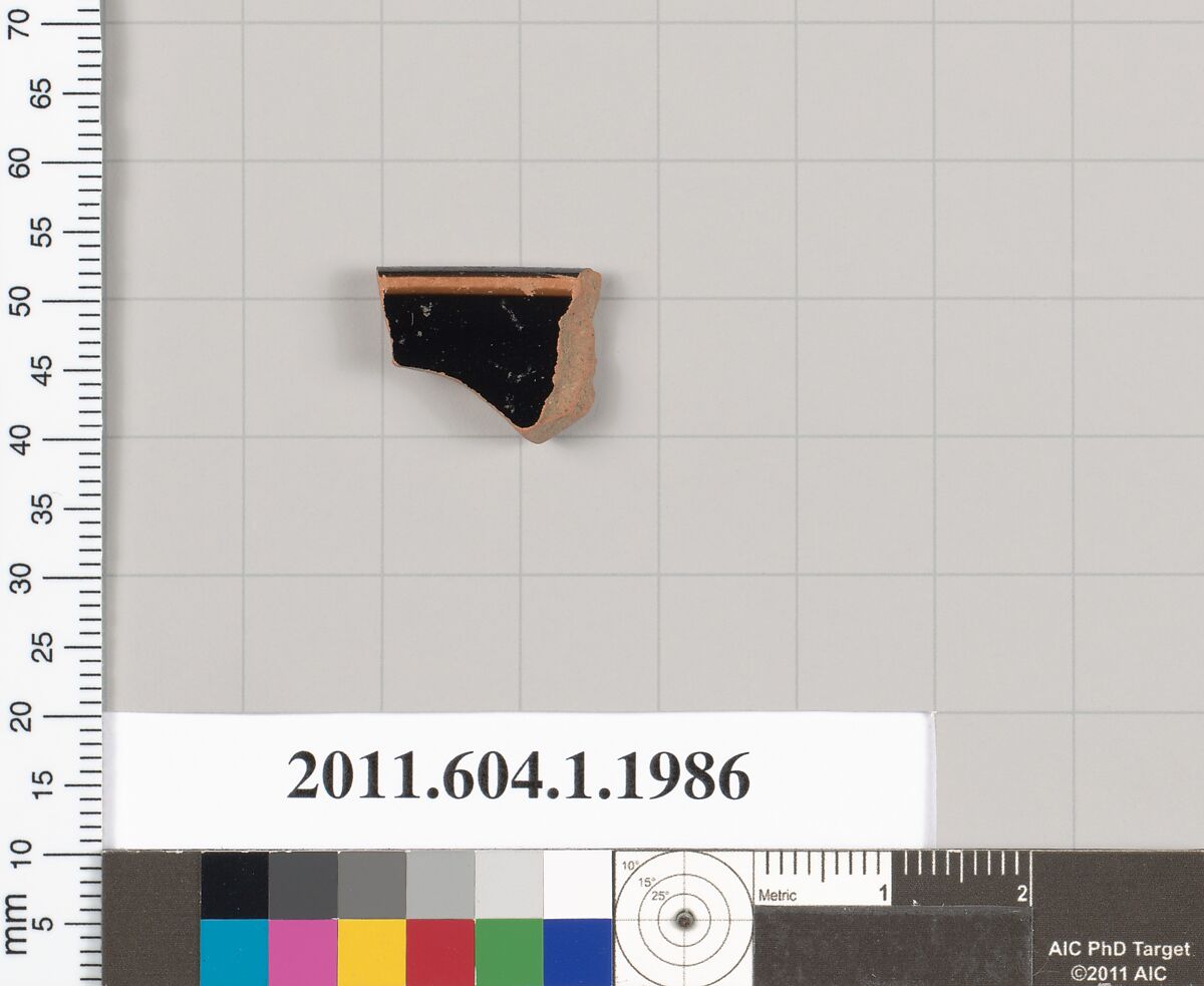 Terracotta rim fragment of a kylix (drinking cup), Terracotta, Greek, Attic