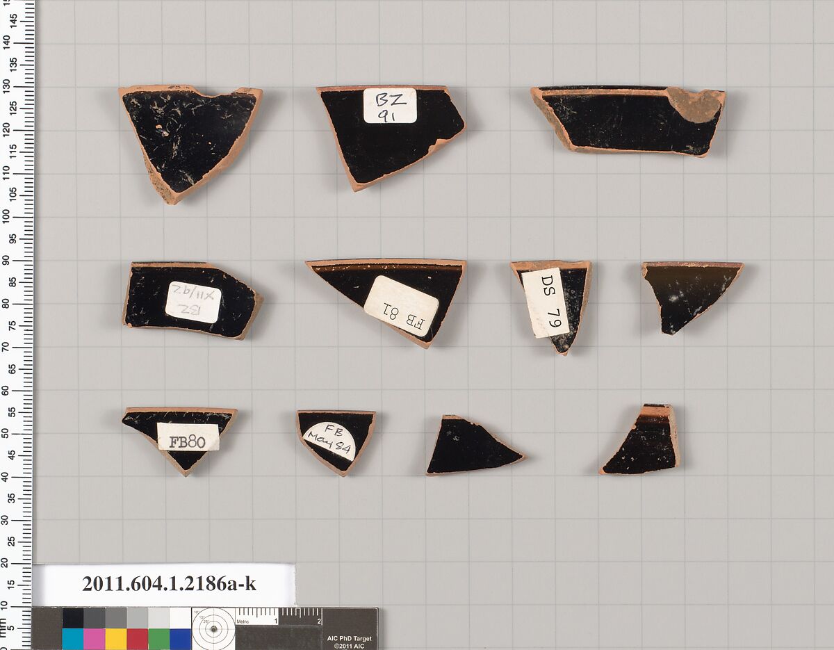 Terracotta rim fragments of kylikes (drinking cups), Terracotta, Greek, Attic