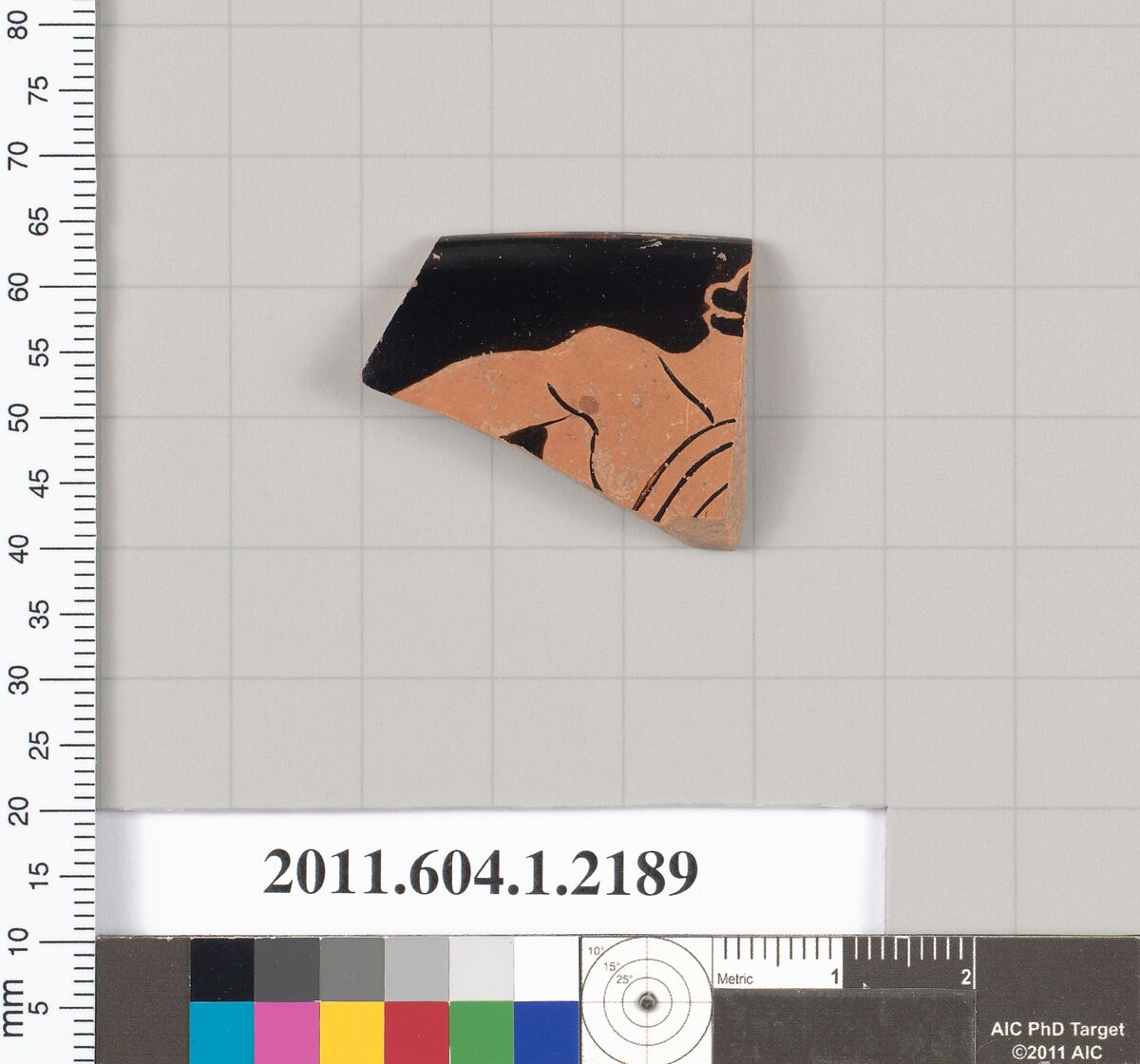 Terracotta rim fragment of a kylix (drinking cup), Terracotta, Greek, Attic 