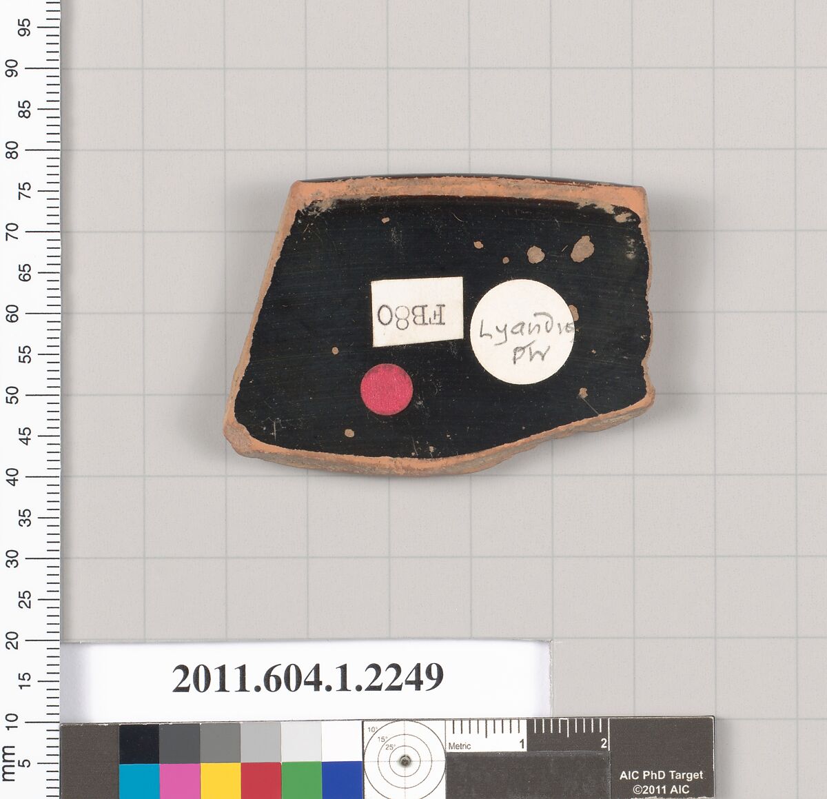 Terracotta rim fragment of a kylix (drinking cup), Attributed to the Lyandros Painter [DvB], Terracotta, Greek, Attic