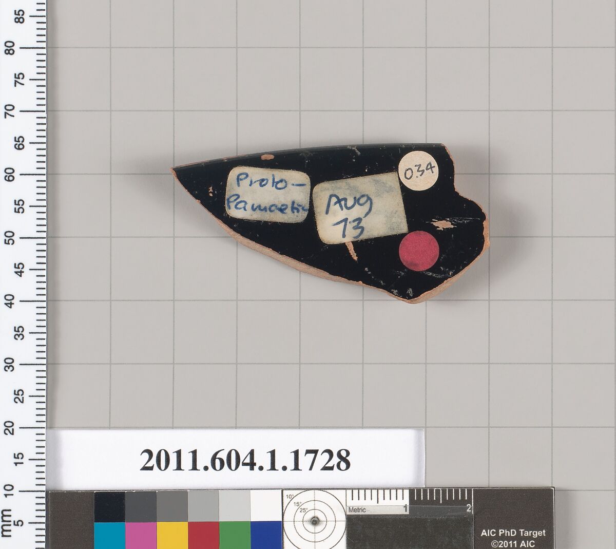 Terracotta rim fragment of a kylix (drinking cup), Attributed to Proto-Panaetian Group [DvB], Terracotta, Greek, Attic