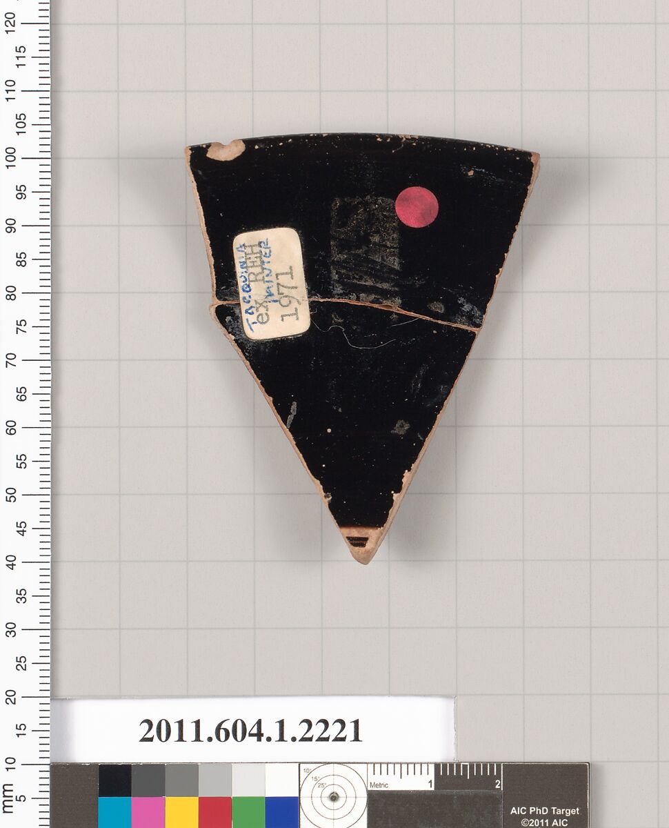 Terracotta rim fragment of a kylix (drinking cup), Attributed to the Tarquinia Painter [DvB], Terracotta, Greek, Attic