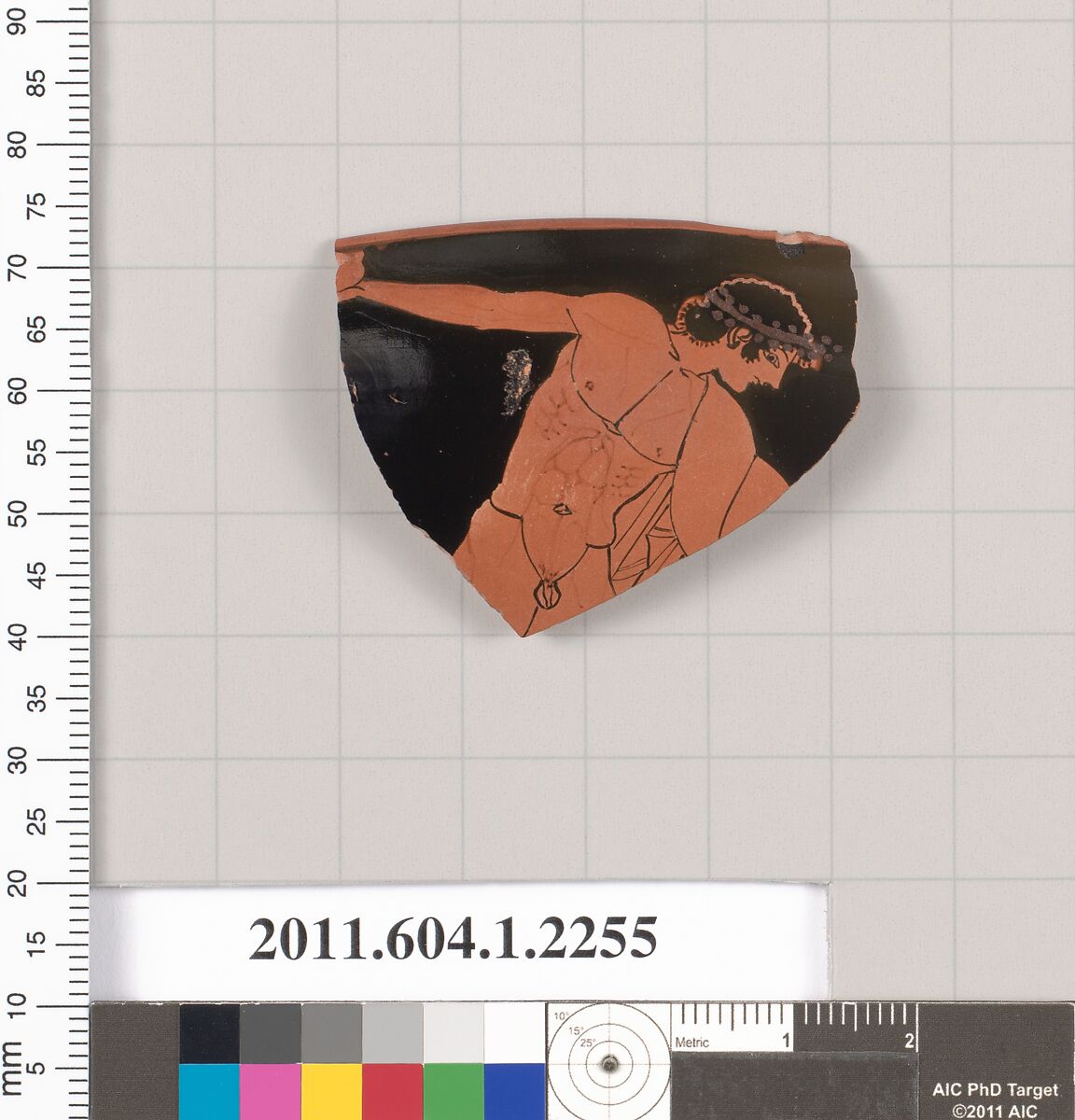 Terracotta rim fragment of a kylix (drinking cup), Attributed to Near the Carpenter Painter [DvB], Terracotta, Greek, Attic 