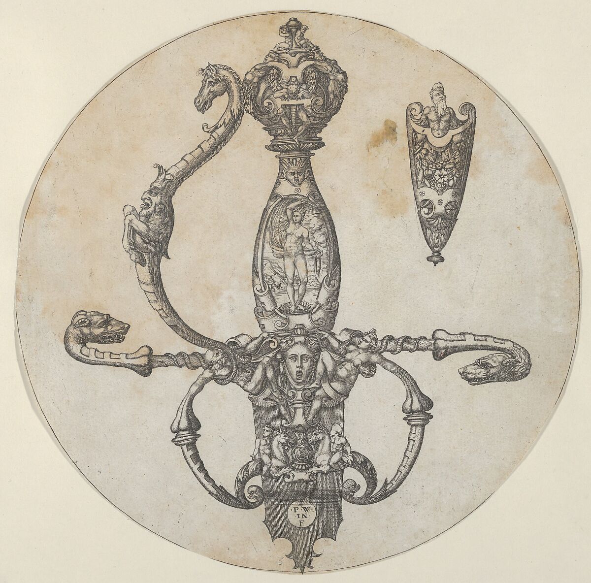 Design for a Sword Hilt, Pierre Woeiriot de Bouzey II (French, Neufchâteau 1532–1599 Damblain), engraving 