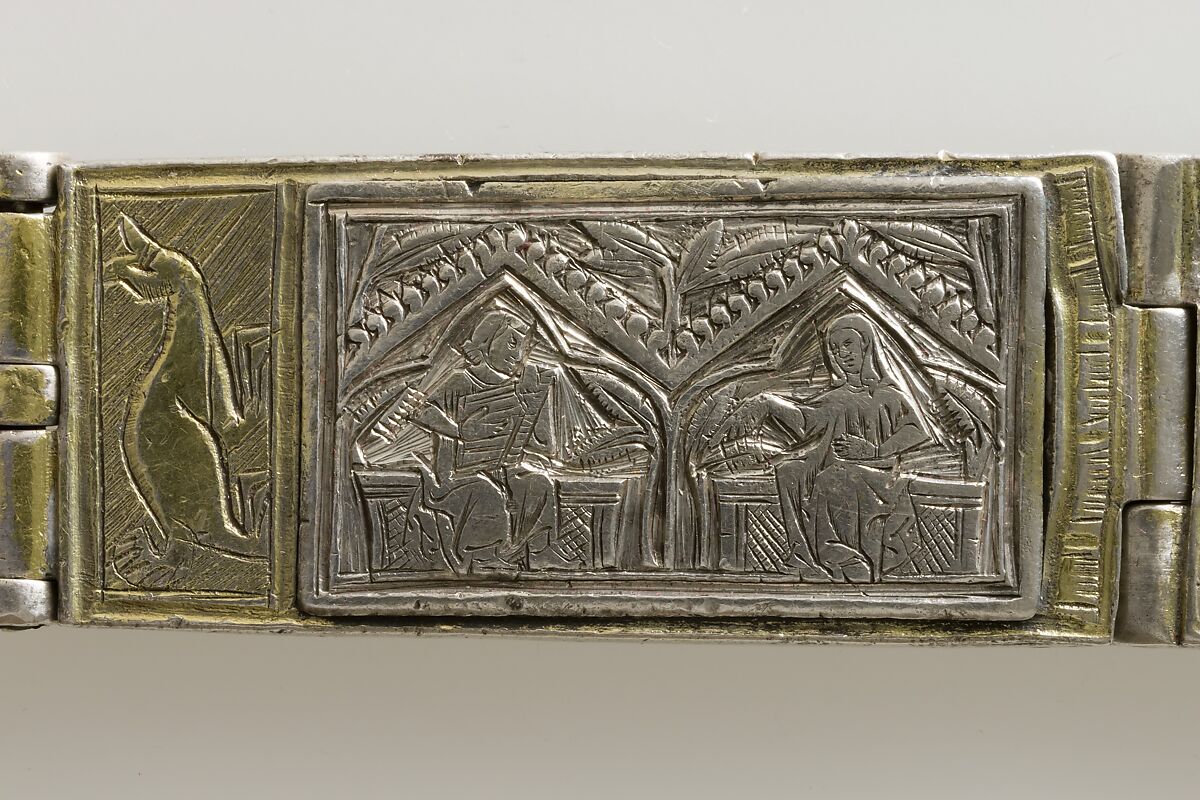Belt, Silver, with traces of gilding and enamel; modern textile support, North Italian