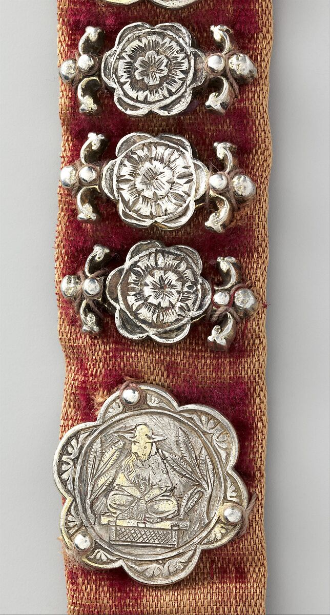 Belt, Silver, with traces of gilding and enamel; modern textile support, North Italian