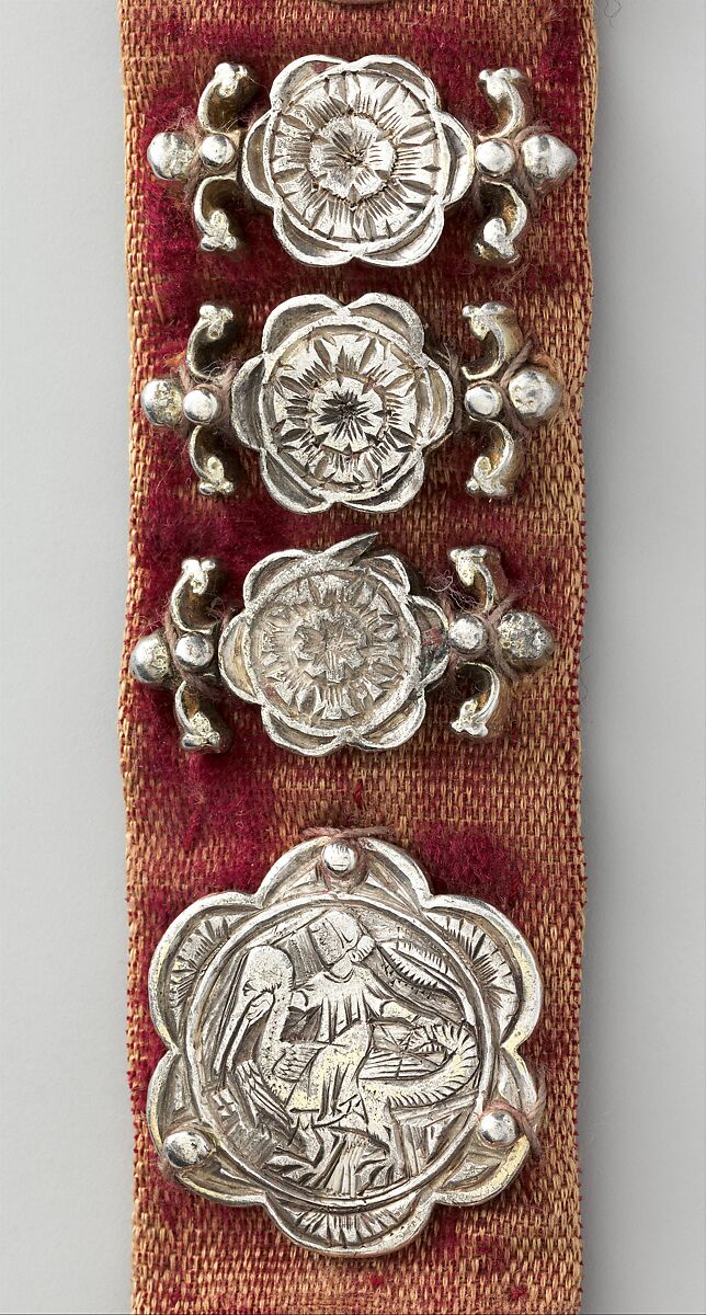 Belt, Silver, with traces of gilding and enamel; modern textile support, North Italian