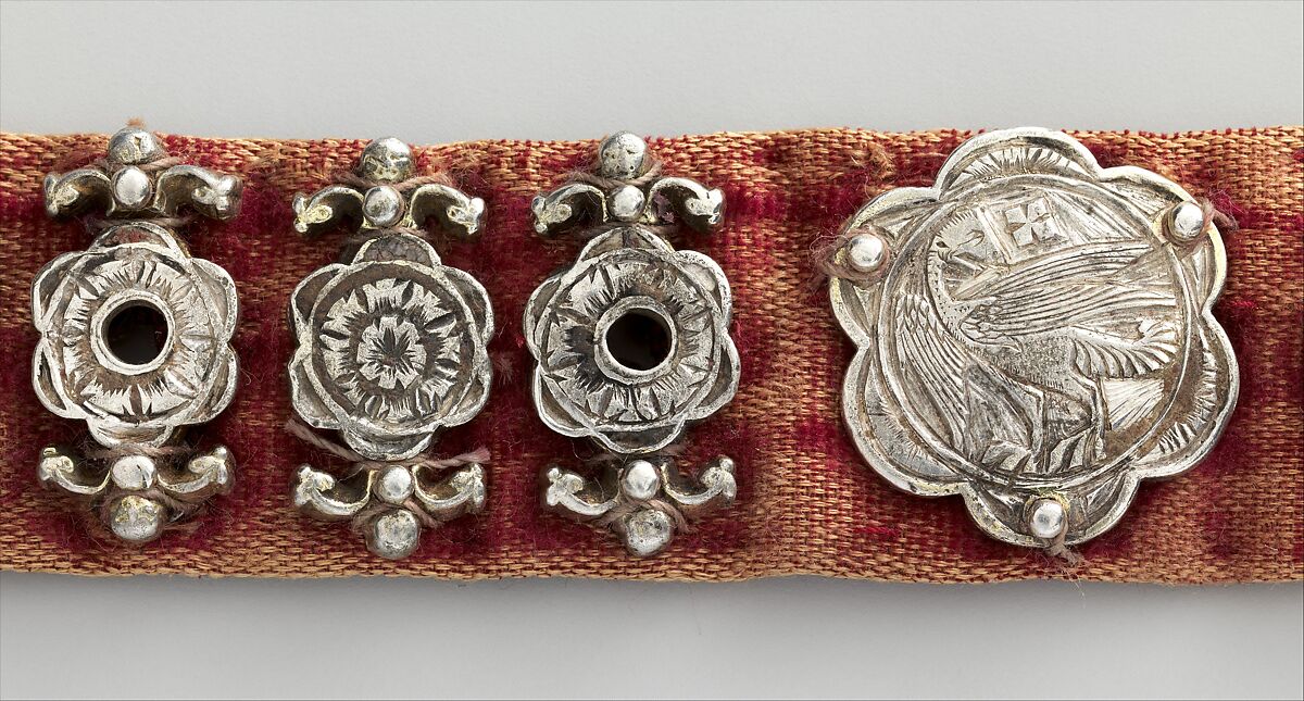 Belt, Silver, with traces of gilding and enamel; modern textile support, North Italian