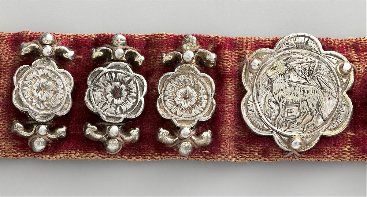 Belt, Silver, with traces of gilding and enamel; modern textile support, North Italian