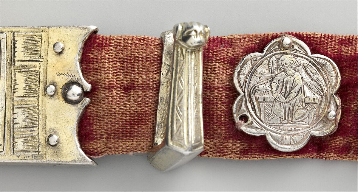 Belt, Silver, with traces of gilding and enamel; modern textile support, North Italian