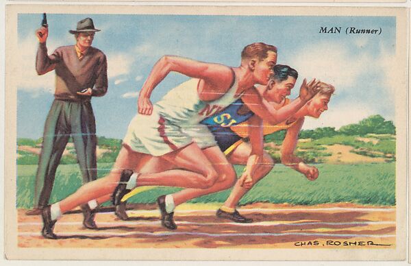 Man (Runner), bakery card from the Speed Pictures series (D39-8), issued by Bell Bakeries, Inc., Issued by Bell Bakeries, Inc., Commercial color lithograph 