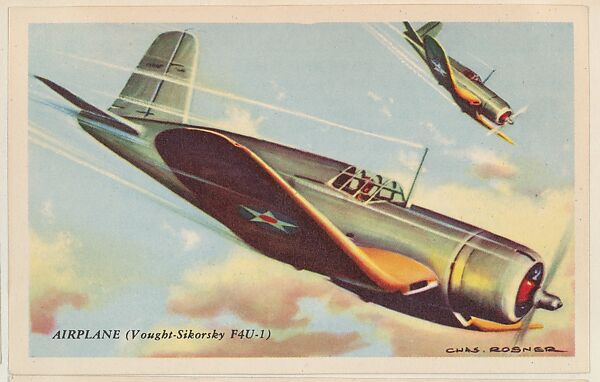 Airplane (Vought-Sikorsky F4U-1), bakery card from the Speed Pictures series (D39-8), issued by Bell Bakeries, Inc., Issued by Bell Bakeries, Inc., Commercial color lithograph 